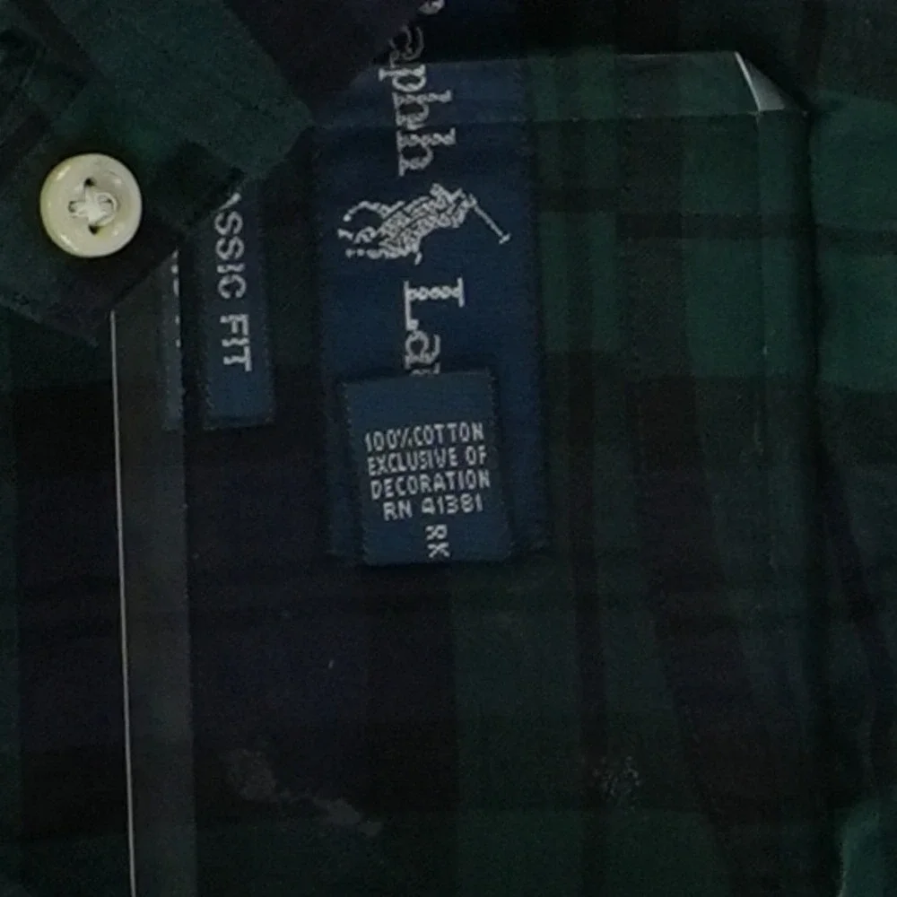 NEW Polo Ralph Lauren Plaid Button Down Men's Size XXL Green Navy 100% Cotton
